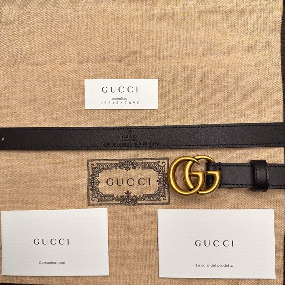 GUCCI SLIM LEATHER BELT WITH DOUBLE G BUCKLE main image 5